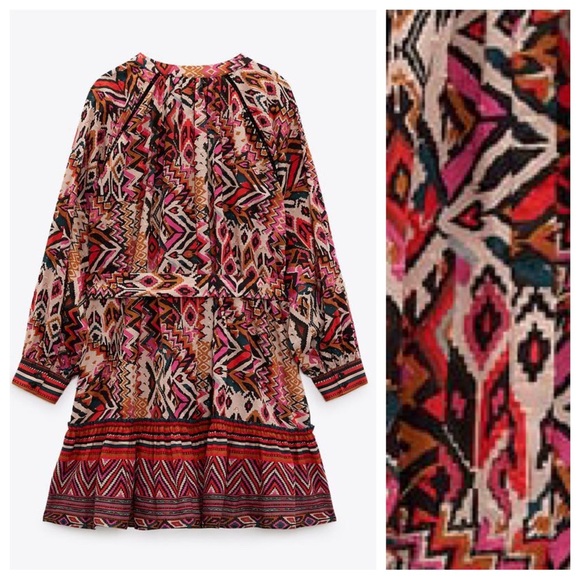 Zara Pink/Black Geometric Printed Mini Dress. Size L. - Picture 4 of 8